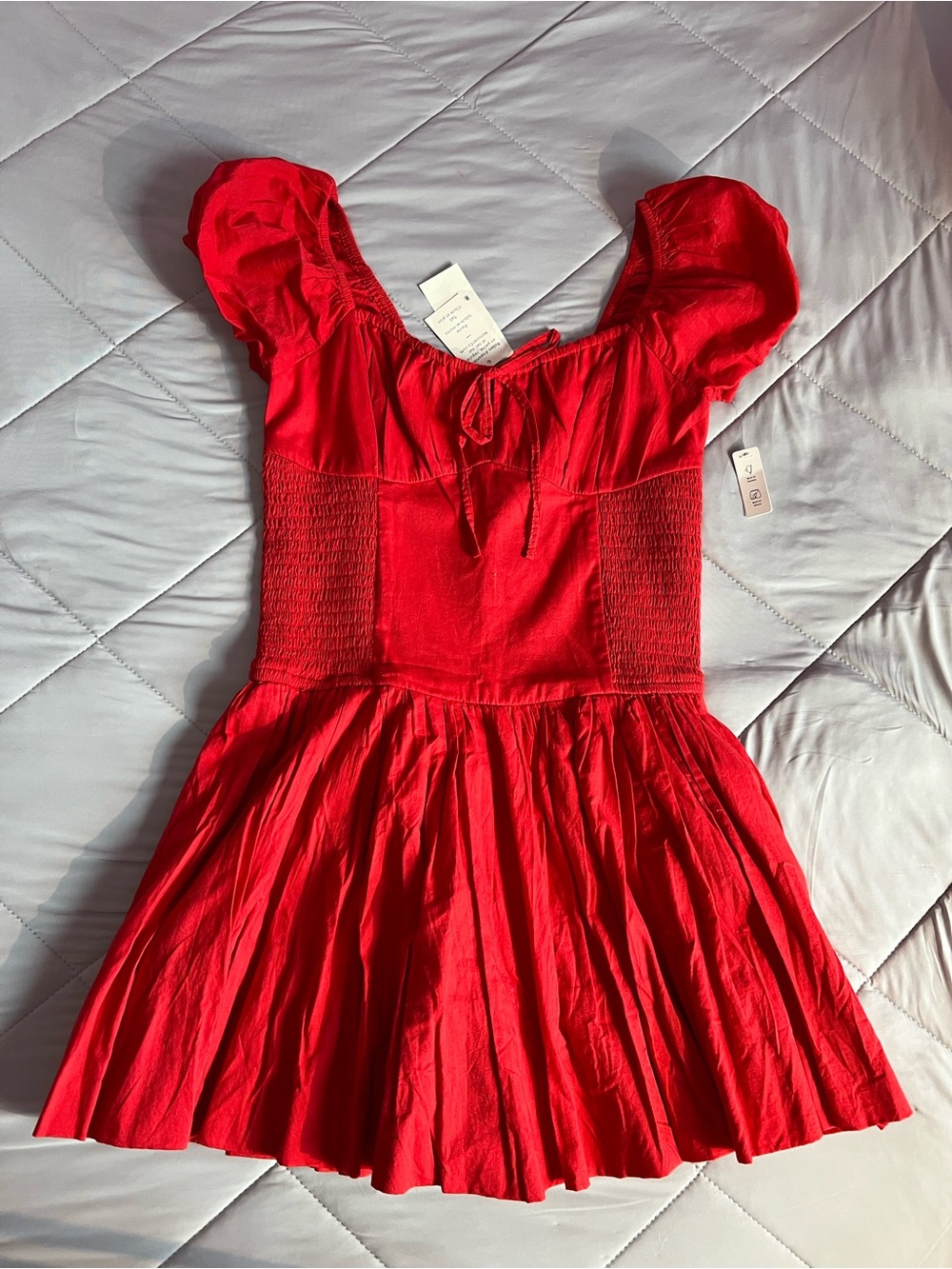 Hollister Red Puff Sleeve Smocked Mini Dress
